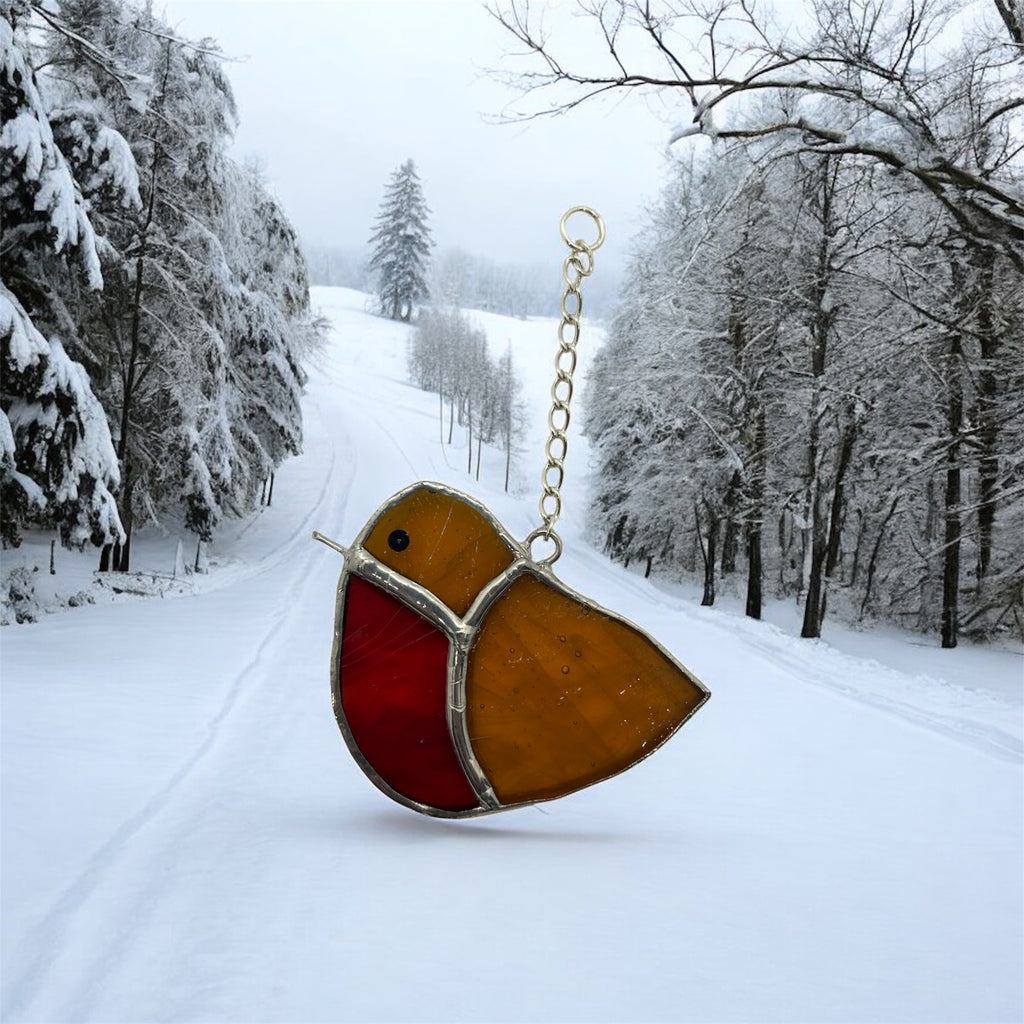 Gift Set - Christmas Spice Wax Melt Bar & Stained Glass Robin